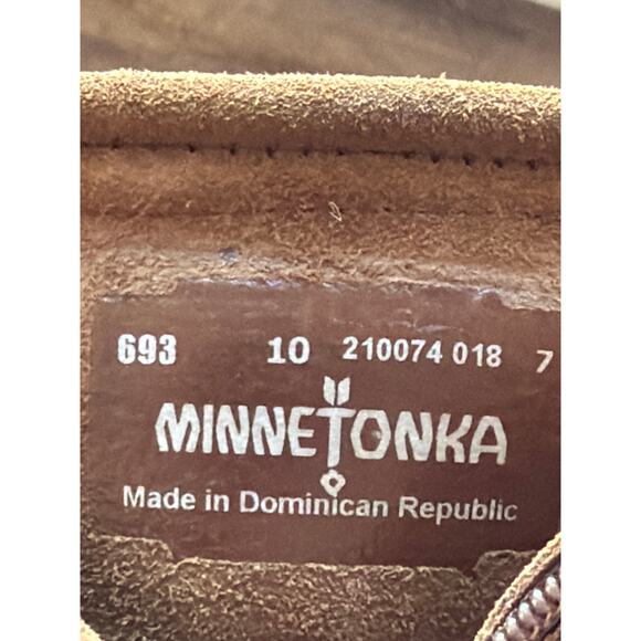 MinneTonka brown suede double fringe side zip boots EUC Sz 10 - Picture 6 of 10